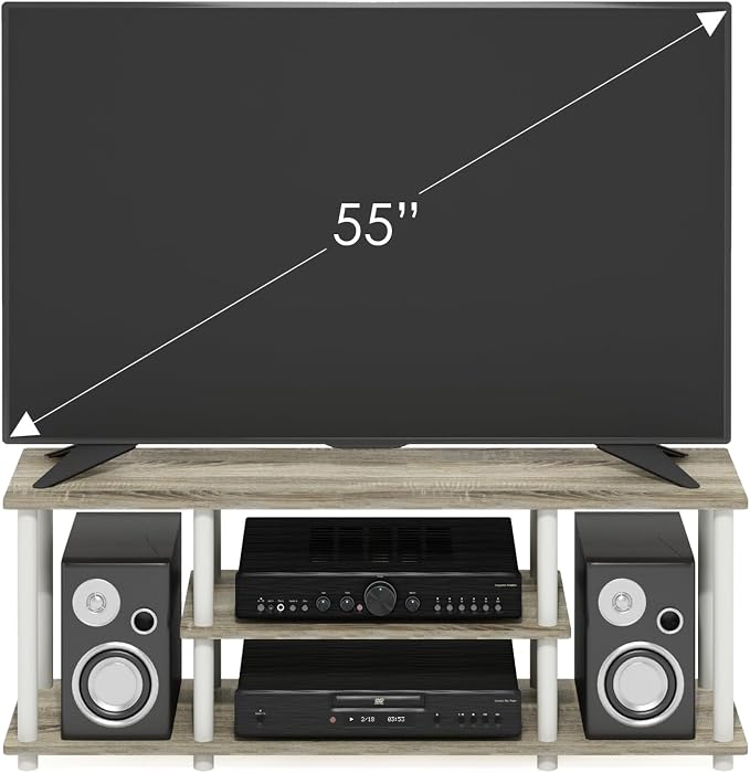 Furinno Turn-N-Tube No Tools 3D 3-Tier Entertainment TV Stand up to 50 inch TV, Round Tubes, Oak