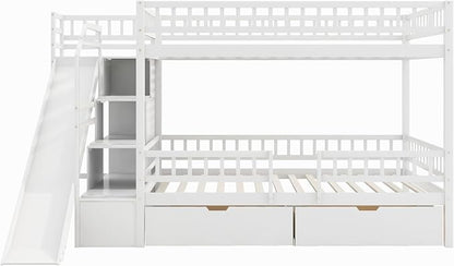Full Over Full Bunk Bed with Slide and Staircase