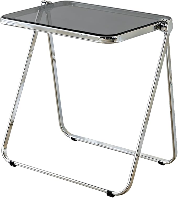 Clear Acrylic Folding TV Tray Table No Assembly Portable Side Desk, Lightweight Compact Computer Table for Small Space Home Office Dorm RV Apartment (Grey)