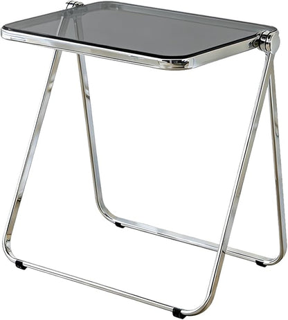 Clear Acrylic Folding TV Tray Table No Assembly Portable Side Desk, Lightweight Compact Computer Table for Small Space Home Office Dorm RV Apartment (Grey)