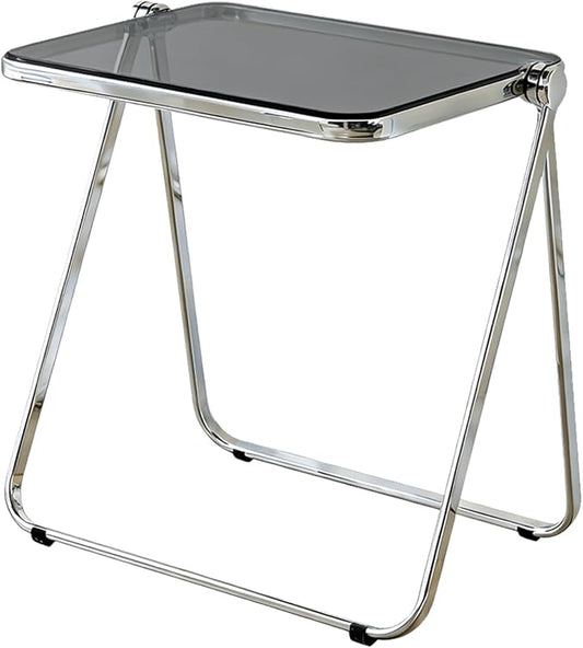 Clear Acrylic Folding TV Tray Table No Assembly Portable Side Desk, Lightweight Compact Computer Table for Small Space Home Office Dorm RV Apartment (Grey)
