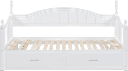 Merax Multifunctional Extending Day Bed with Trundle & Drawers Twin to King Wood Sofa Bed with Headboard No Box Spring Needed White