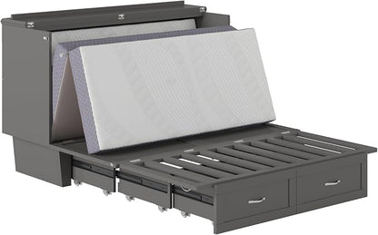 AFI, Monroe Queen Murphy Bed Chest with 6" Mattress, Storage Drawer & Built-in USB Charger, Grey