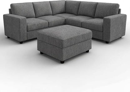HONBAY Sectional Sofa, 6 Seats 80 Inch L Shaped Couch with Ottoman Pet-Friendly for Small Apartment Living Room, Light Grey