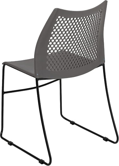 Flash Furniture HERCULES Series 661 lb. Capacity Gray Stack Chair with Air-Vent Back and Black Powder Coated Sled Base