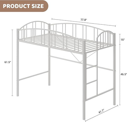 GarveeHome Loft Bed Twin Size, Heavy Duty Metal Loft Bed Frame with Arched Guardrail and Safety Ladder, Space-Saving, No Box Spring Needed, Modern White
