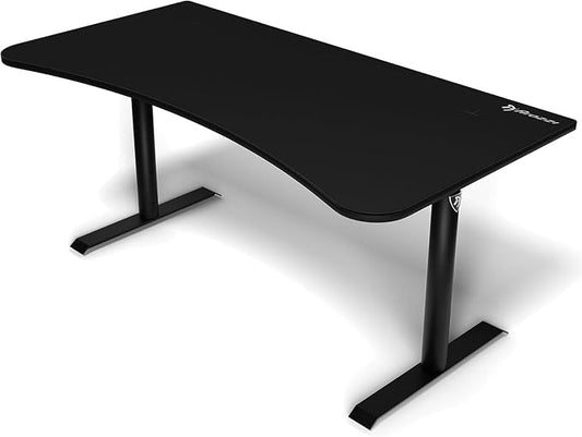 Arozzi Arena Large Gamer Desk - 63x32” Adjustable Height PC Gaming Desk With Storage For Cables & Triple-Monitor Support - Full-Surface Washable Mousepad - Pure Black