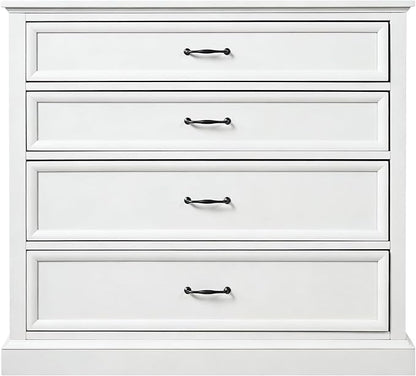 Harper & Bright Designs 4 Piece Bedroom Set, Rustic Queen Size Bedroom Furniture Sets with Storage Nightstands and 1 Dresser, Bedroom Furniture Sets with Wood Platform Bed Frame for Bedroom, White