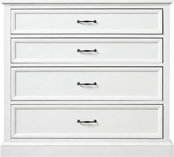Farmhouse 4-Pieces Bedroom Sets, Queen Size Platform Bed with 2 Nightstands and 4-Drawer Storage, Wooden Bed Frame with Headboard and Footboard, Retro Queen Size Bedroom Set (White-4.13)
