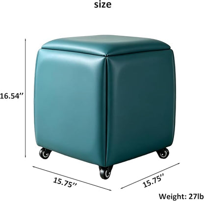 5 in 1 Nesting Ottoman Cube Chair, Stackable Stools, Leather Square Ottoman Bench, Foot Stool with Wheels for Living Room,Dining Room 15.75x15.75x16.54 inches