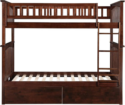 AFI, Columbia Twin Over Twin Ladder Bunk Bed with Storage Drawers, Walnut