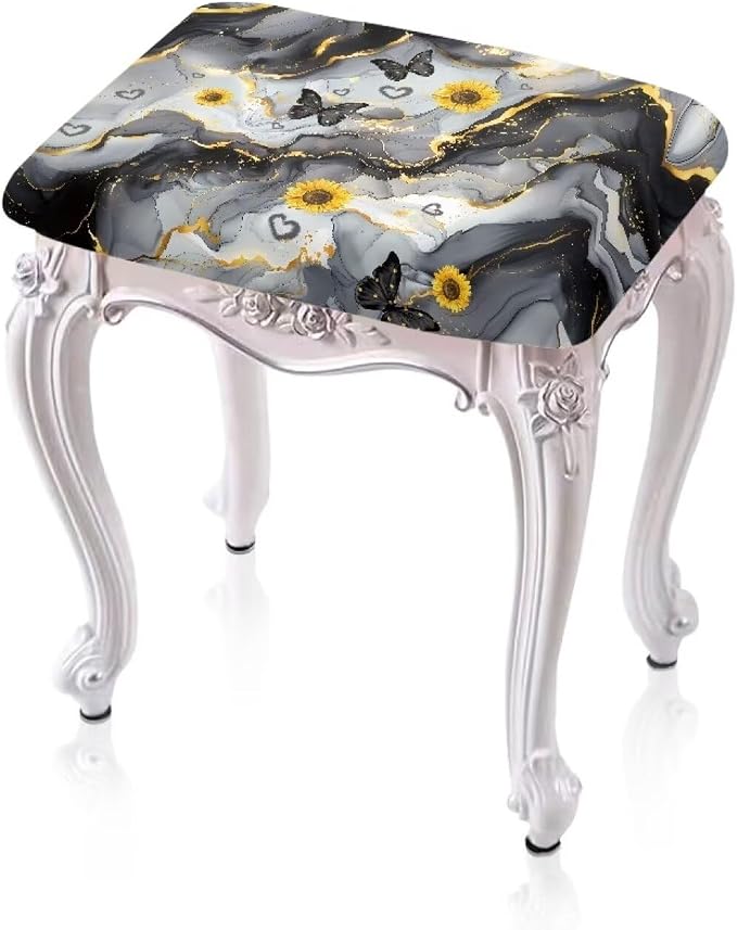 Marble Print Bar Stool Covers Rectangle 2 Pack Stool Covers Rectangular Butterfly Sunflower Stretch Vanity Chair Cover Washable Soft Barstool Covers Slipcovers Saddle Bar Stool Cover