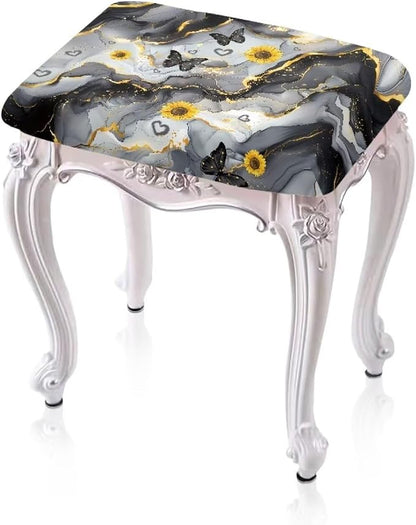Marble Print Bar Stool Covers Rectangle 2 Pack Stool Covers Rectangular Butterfly Sunflower Stretch Vanity Chair Cover Washable Soft Barstool Covers Slipcovers Saddle Bar Stool Cover