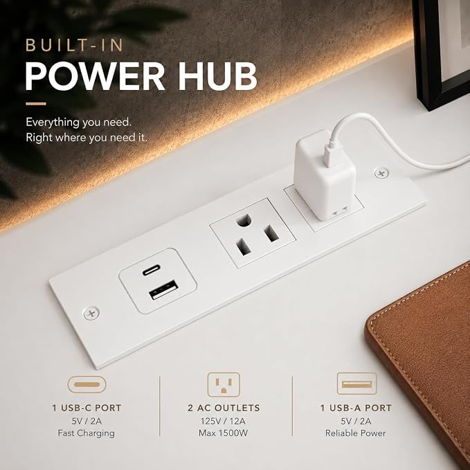 6 Drawer Dresser with LED Lights & Charging Station, Modern Floating White Dresser for Bedroom, Smart Storage Chest with 2 AC Outlets & USB Ports for Living Room, Closet, Entryway