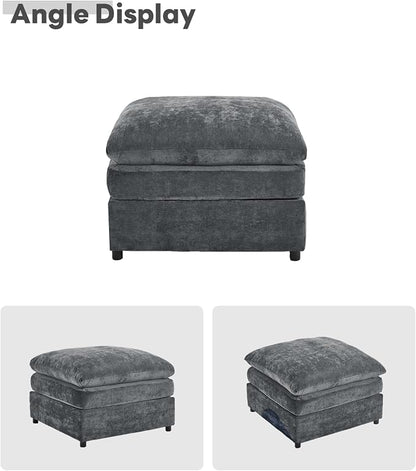 Iroomy 25" Chenille Ottoman, 9.5" Thick Cushion, Upholstered Footrest Modern Footstool & Bench for Living Room, Bedroom, Gray