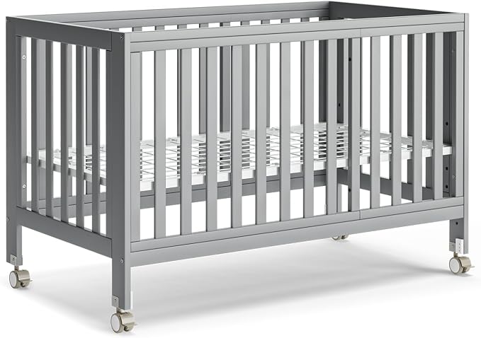 MAMAZING EvoNest Baby Crib, 11 in 1 Convertible Crib with Wheels, 100% New Zealand Wood Growing Bed, Full Size Crib for Baby, 4 Adjustable Mattress Height, Grey