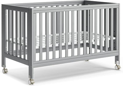 MAMAZING EvoNest Baby Crib, 11 in 1 Convertible Crib with Wheels, 100% New Zealand Wood Growing Bed, Full Size Crib for Baby, 4 Adjustable Mattress Height, Grey