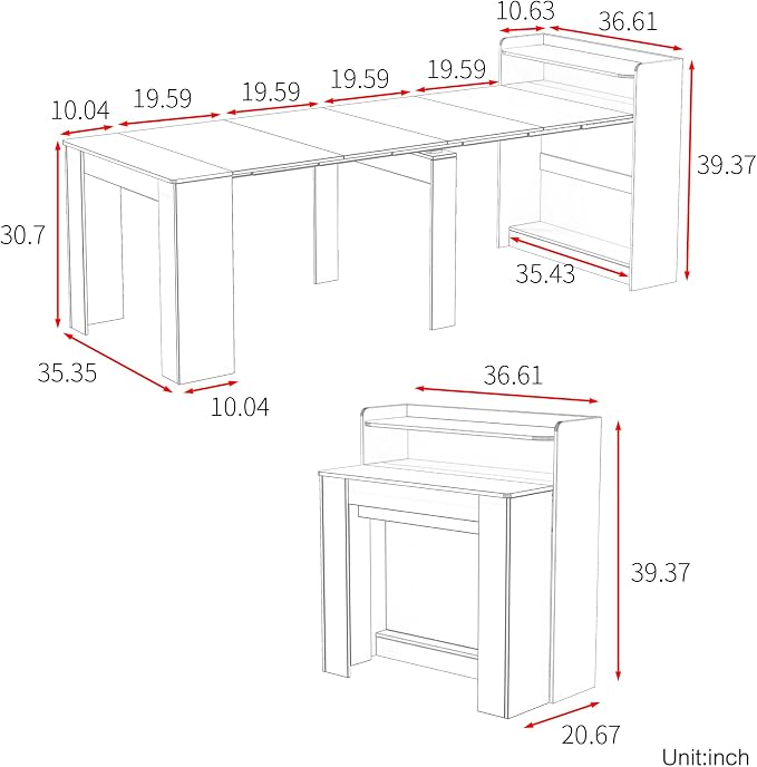 Transformer Folding Console Table for 10-12 People, Extendable Dining Table, Space Saving Dining Room Table for Apartments & Homes, Modern Walnut