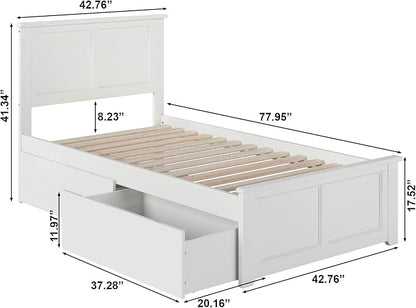 AFI, Madison Twin Platform Bed with Matching Footboard & Storage Drawers, White