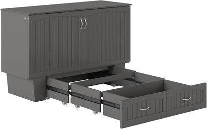 AFI, Nantucket Queen Murphy Bed Chest with Mattress, Storage Drawer and Built-In USB Charger, Grey