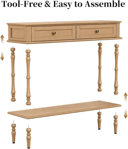 ARTPOWER Console Table for Entryway with 2 Drawers-Minimal Assembly,Retro Entryway Table with Storage Cabinets and Open Shelf,Narrow Long Couch Table Behind Sofa Set for Living Room,Foyer,Natural
