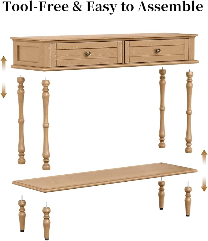 ARTPOWER Console Table for Entryway with 2 Drawers-Minimal Assembly,Retro Entryway Table with Storage Cabinets and Open Shelf,Narrow Long Couch Table Behind Sofa for Living Room,Foyer,Hallway,Natural