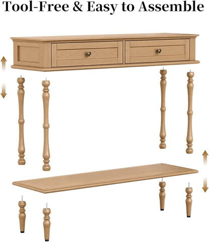 ARTPOWER Console Table for Entryway with 2 Drawers-Minimal Assembly,Retro Entryway Table with Storage Cabinets and Open Shelf,Narrow Long Couch Table Behind Sofa for Living Room,Foyer,Hallway,Natural