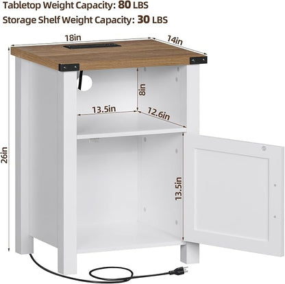 Joaxswe Antique White Nightstand Set of 2, 18 Inch Farmhouse Night Stand with Charger Station and USB Port, Modern Couch Side Table with Magnetic Door and Storage Shelf, Bedside Tables for Bedroom