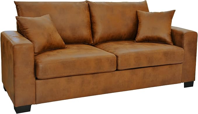 Ball & Cast 69" Loveseat Sofa, Modern Love Seat Couches for Living Room, Upholstered 2 Seater Small Couch with 2 Throw Pillows for Bedroom,Apartment,Office,Easy Assembly,Light Brown
