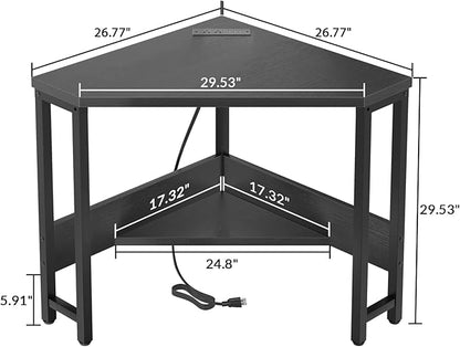 Armocity Corner Desk Small Desk with Outlets Corner Table for Small Space, Computer Desk with USB Ports Triangle Desk with Storage for Home Office, Workstation, Living Room, Bedroom, Black