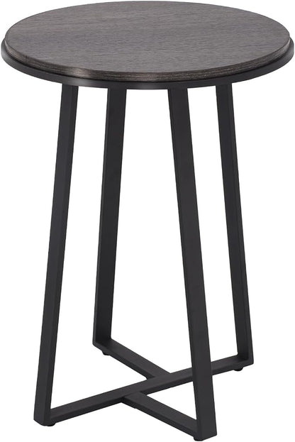 Dorriss Round End Table, Small Side Table Grey Color MDF Top, Metal Frame Black, Tall End Side Table for Bed Room, Coffee Tea End Table for Living Room(Round Grey)