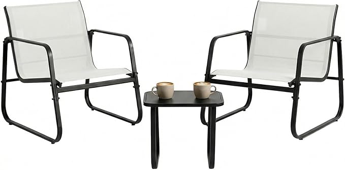 DUMOS 3 Piece Patio Furniture Set, Outdoor Patio Furniture Set with Table and Chairs, Sectional Bistro Sets for Lawn, Garden, Balcony, Pool, Poolside Gray
