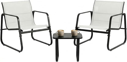 DUMOS 3 Piece Patio Furniture Set, Outdoor Patio Furniture Set with Table and Chairs, Sectional Bistro Sets for Lawn, Garden, Balcony, Pool, Poolside Gray