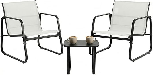 DUMOS 3 Piece Patio Furniture Set, Outdoor Patio Furniture Set with Table and Chairs, Sectional Bistro Sets for Lawn, Garden, Balcony, Pool, Poolside Gray