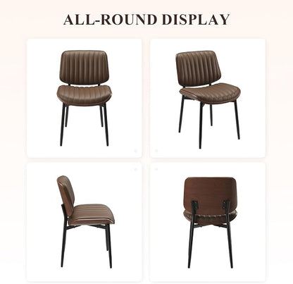MALOL Leather Dining Chairs Set of 6, Modern Upholstered Dining Room Kitchen Chairs with Metal Legs and Wooden Back Support for Home Dining Room/Restaurant, Brown