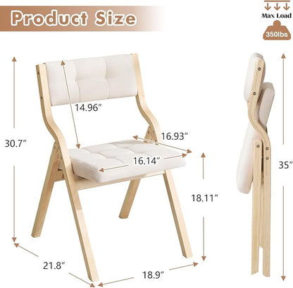 Folding Dining Chairs Set of 4,Padded Foldable Dining Chairs with Cushion,Portable Wooden Folding Chairs for Dining Rooms Kitchen Wedding and Party Indoor Beige
