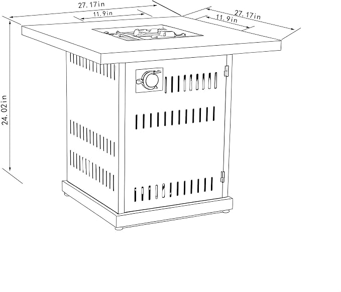 GDFStudio 28" Square Propane Gas Fire Pit Table, 50000 BTU Outdoor Steel Patio Heater with Hidden Tank Storage and Lid for Garden Deck Backyard, Brown