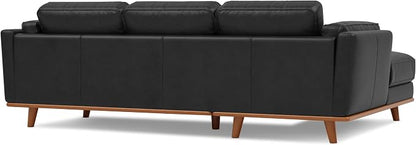 Valencia Artisan Full Leather Sofa - Right Chaise Sectional Couch - Pure Full Italian Nappa Leather Couch, Solid Wood Accent and Ultimate Comfort, Black