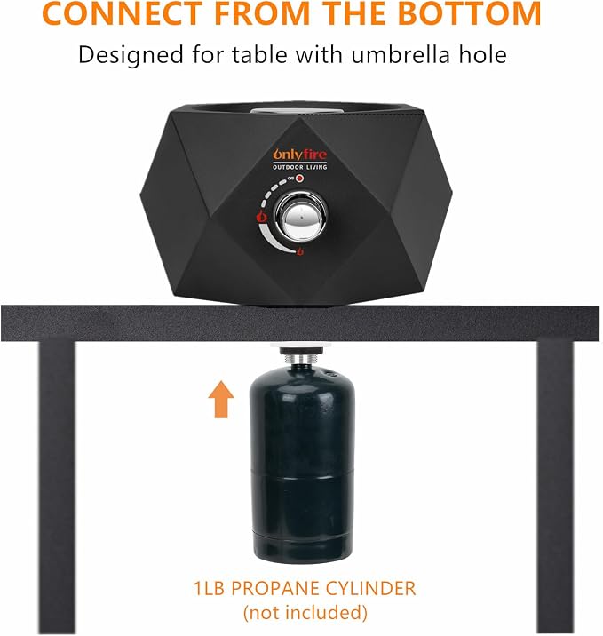 14” Modern Tabletop Fire Pit for Table with Umbrella Hole, Portable Gas Firepit for 1lb Propane Gas, Patio Backyard Porch Camping RV Tailgating, Bottom-Mounted FP003