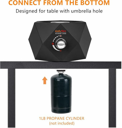 14” Modern Tabletop Fire Pit for Table with Umbrella Hole, Portable Gas Firepit for 1lb Propane Gas, Patio Backyard Porch Camping RV Tailgating, Bottom-Mounted FP003