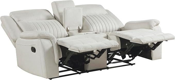 Lexicon Manual Double Reclining Loveseat, Polished Microfiber Manual Wall Hugger Loveseat Recliner for Living Room, Center Storage Console/Cup Holders, Easy Assembly, Beige