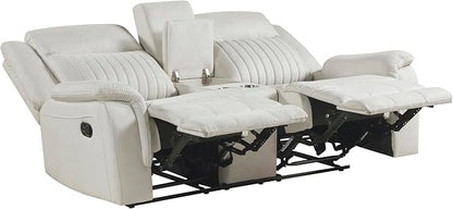 Lexicon Manual Double Reclining Loveseat, Polished Microfiber Manual Wall Hugger Loveseat Recliner for Living Room, Center Storage Console/Cup Holders, Easy Assembly, Beige