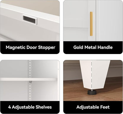 COFaR 67" Tall Metal Pantry Cabinet, White Storage Cabinet with Magnetic Door & 4 Adjustable Shelves, Slim Freestanding Cupboard for Kitchen, Bathroom, Living Room
