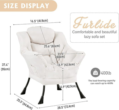 Furlide Lazy Chair for Living Room, Modern Accent Chairs with Armrests, Beige Armchairs with Side Pocket, Cozy Lazy Sofa for Reading, Balcony, Bedroom, Dorm, Small Spaces