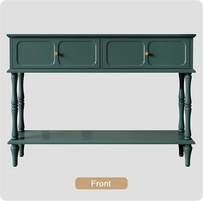 ARTPOWER Mid-Century Console Table for Entryway with 2 Drawers, Green Entryway Table with Storage Cabinets and Open Shelf, Narrow Long Couch Table Behind Sofa for Living Room, Foyer, Hallway