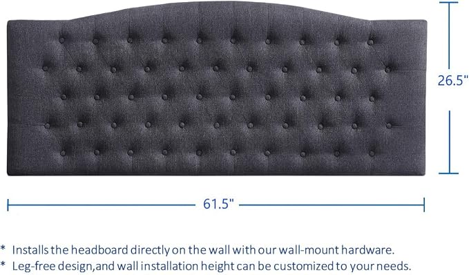 24KF Upholstered Tufted Button Wall Mounted Linen Headboard,Comfortable Fashional Headboard Queen/Full Size,6055-Q-Dark Gray