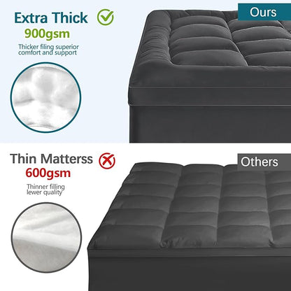 CYMULA Full Size Mattress Topper - Extra Thick Cooling Mattress Pad Cover for Back Pain - Soft Mattress Protector Firm Bed Topper Pillow Top with 8-21 Inch Deep Pocket 3D Snow Down Alternative Fill