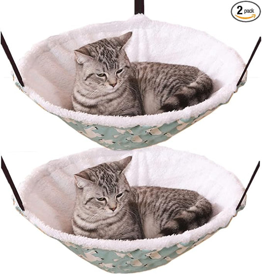 SHENGOCASE 2-Pack Cat Hammock Lounge Cat Hanging Bed for Cage Kennel Chair with Metal Frame, Adjustable Straps (Cyan)