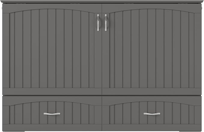 AFI, Southampton Murphy Bed Chest Queen with 6" Mattress, Storage Drawer & Built-in USB Charger, Grey