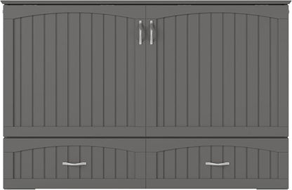 AFI, Southampton Murphy Bed Chest Queen with 6" Mattress, Storage Drawer & Built-in USB Charger, Grey